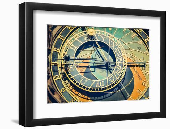 Vintage Retro Hipster Style Travel Image of Astronomical Clock on Town Hall. Prague, Czech Republic-f9photos-Framed Photographic Print