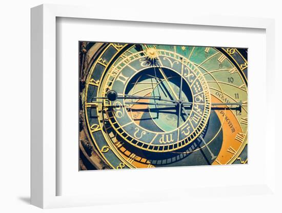 Vintage Retro Hipster Style Travel Image of Astronomical Clock on Town Hall. Prague, Czech Republic-f9photos-Framed Photographic Print