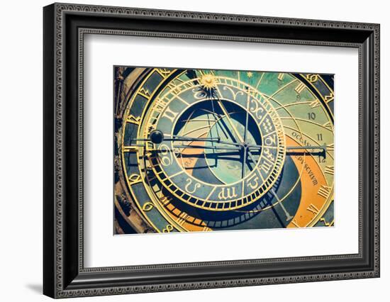 Vintage Retro Hipster Style Travel Image of Astronomical Clock on Town Hall. Prague, Czech Republic-f9photos-Framed Photographic Print