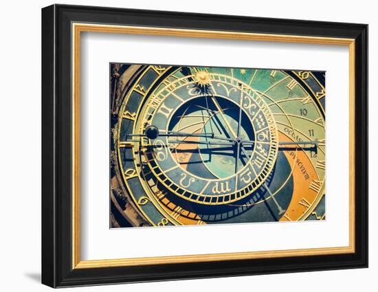 Vintage Retro Hipster Style Travel Image of Astronomical Clock on Town Hall. Prague, Czech Republic-f9photos-Framed Photographic Print