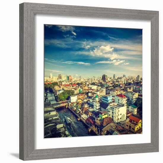 Vintage Retro Hipster Style Travel Image of Bangkok Aerial View . Thailand-f9photos-Framed Photographic Print