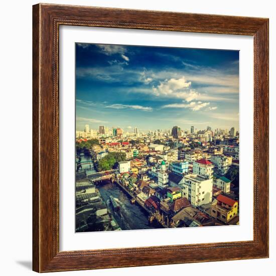 Vintage Retro Hipster Style Travel Image of Bangkok Aerial View . Thailand-f9photos-Framed Photographic Print