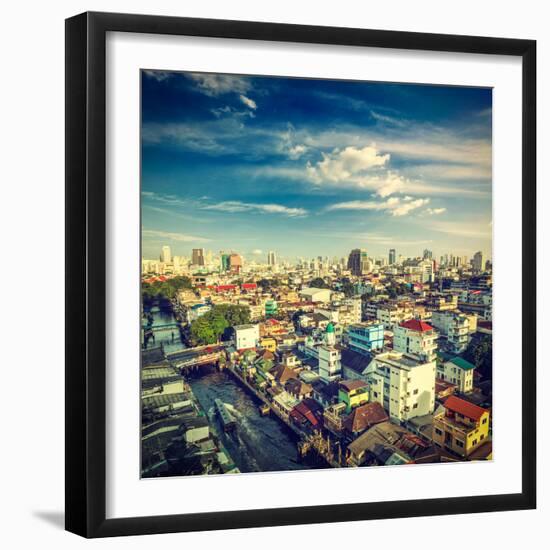 Vintage Retro Hipster Style Travel Image of Bangkok Aerial View . Thailand-f9photos-Framed Photographic Print