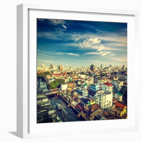 Vintage Retro Hipster Style Travel Image of Bangkok Aerial View . Thailand-f9photos-Framed Photographic Print