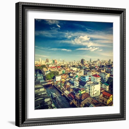 Vintage Retro Hipster Style Travel Image of Bangkok Aerial View . Thailand-f9photos-Framed Photographic Print