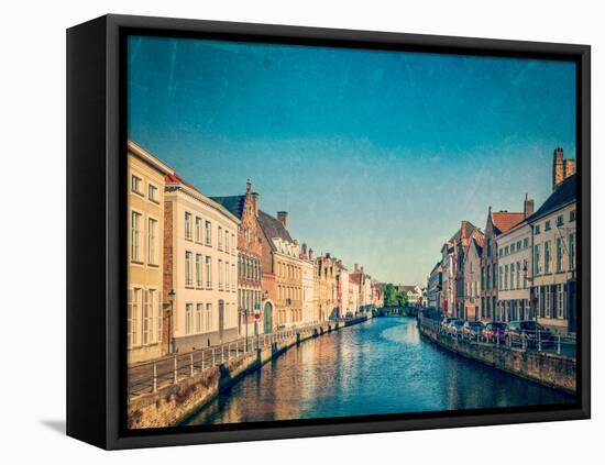 Vintage Retro Hipster Style Travel Image of Canal and Medieval Houses. Bruges (Brugge), Belgium Wit-f9photos-Framed Premier Image Canvas