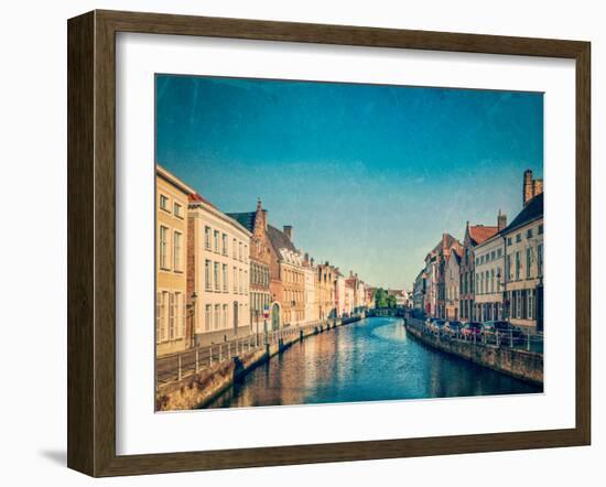 Vintage Retro Hipster Style Travel Image of Canal and Medieval Houses. Bruges (Brugge), Belgium Wit-f9photos-Framed Photographic Print