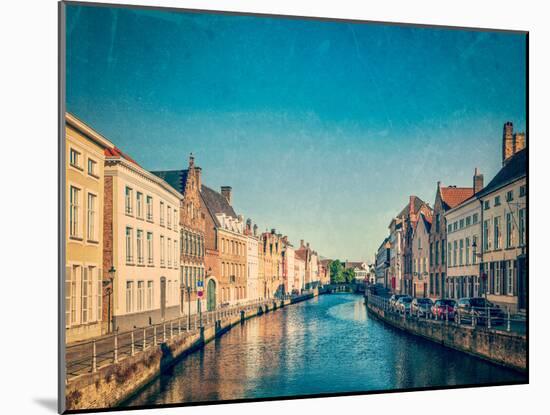 Vintage Retro Hipster Style Travel Image of Canal and Medieval Houses. Bruges (Brugge), Belgium Wit-f9photos-Mounted Photographic Print