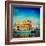 Vintage Retro Hipster Style Travel Image of Famous India Attraction Sikh Gurdwara Golden Temple (Ha-f9photos-Framed Photographic Print