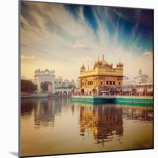 Vintage Retro Hipster Style Travel Image of Famous India Attraction Sikh Gurdwara Golden Temple (Ha-f9photos-Mounted Photographic Print