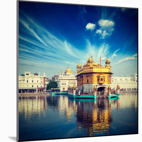 Vintage Retro Hipster Style Travel Image of Famous India Attraction Sikh Gurdwara Golden Temple (Ha-f9photos-Mounted Photographic Print