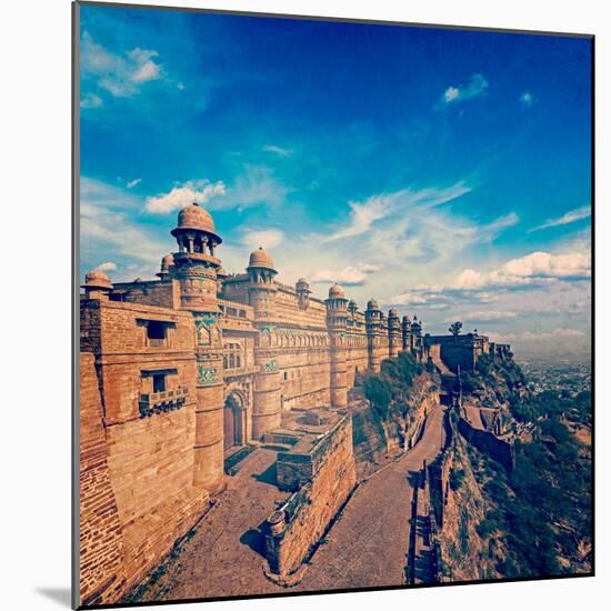 Vintage Retro Hipster Style Travel Image of India Tourist Attraction - Mughal Architecture - Gwalio-f9photos-Mounted Photographic Print