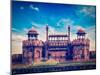 Vintage Retro Hipster Style Travel Image of India Travel Tourism Background - Red Fort (Lal Qila) D-f9photos-Mounted Photographic Print