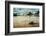 Vintage Retro Hipster Style Travel Image of Message Bottle on Beach Sand in Waves-f9photos-Framed Photographic Print