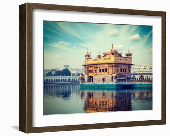 Vintage Retro Hipster Style Travel Image of Sikh Gurdwara Golden Temple (Harmandir Sahib). Amritsar-f9photos-Framed Photographic Print