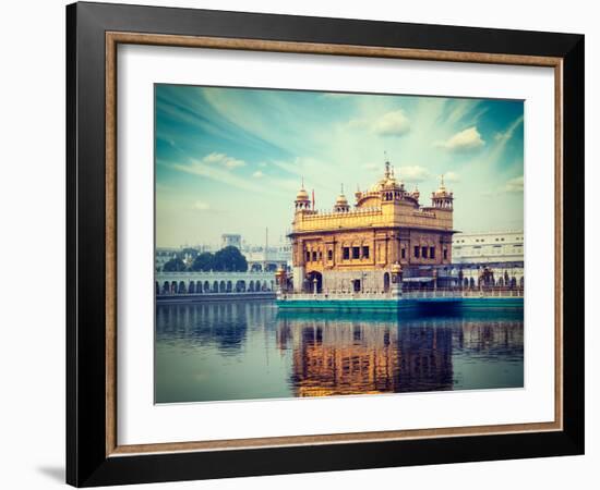 Vintage Retro Hipster Style Travel Image of Sikh Gurdwara Golden Temple (Harmandir Sahib). Amritsar-f9photos-Framed Photographic Print