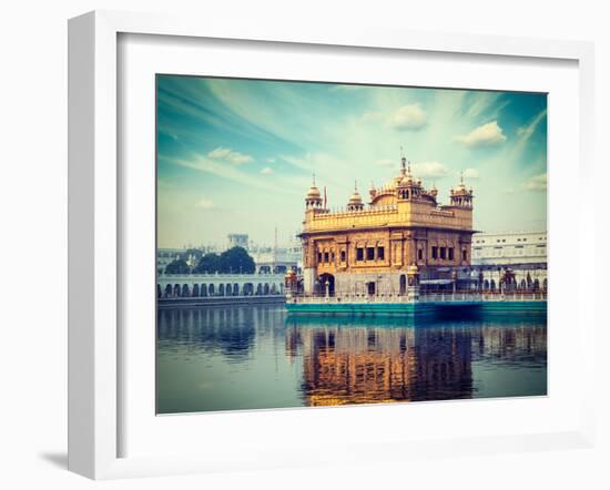 Vintage Retro Hipster Style Travel Image of Sikh Gurdwara Golden Temple (Harmandir Sahib). Amritsar-f9photos-Framed Photographic Print