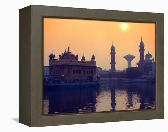 Vintage Retro Hipster Style Travel Image of Sikh Gurdwara Golden Temple (Harmandir Sahib) on Sunris-f9photos-Framed Premier Image Canvas