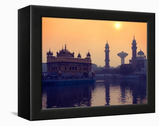 Vintage Retro Hipster Style Travel Image of Sikh Gurdwara Golden Temple (Harmandir Sahib) on Sunris-f9photos-Framed Premier Image Canvas