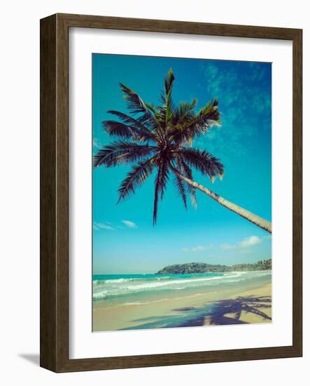 Vintage Retro Hipster Style Travel Image of Tropical Paradise Idyllic Beach with Palm. Sri Lanka-f9photos-Framed Photographic Print