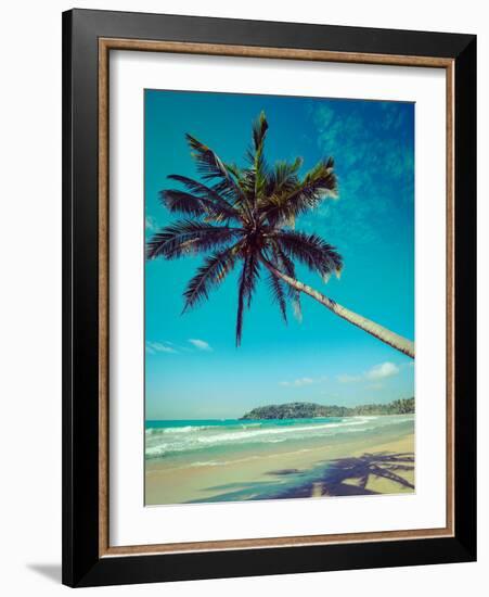 Vintage Retro Hipster Style Travel Image of Tropical Paradise Idyllic Beach with Palm. Sri Lanka-f9photos-Framed Photographic Print