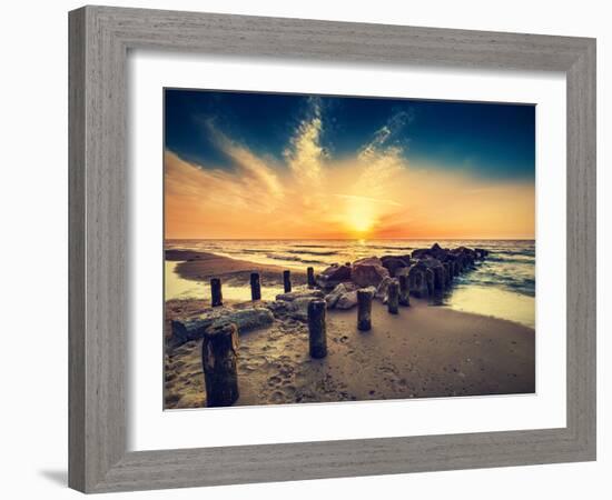 Vintage Retro Photo of Beach at Sunset.-Maciej Bledowski-Framed Photographic Print