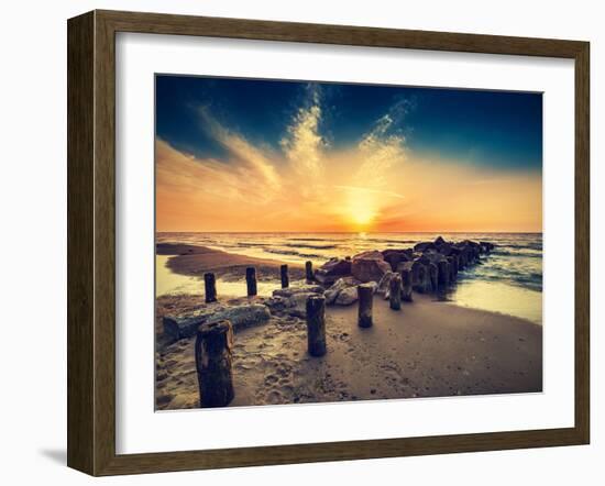 Vintage Retro Photo of Beach at Sunset.-Maciej Bledowski-Framed Photographic Print