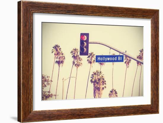 Vintage Retro Toned Hollywood Boulevard Sign, Los Angeles.-Maciej Bledowski-Framed Art Print