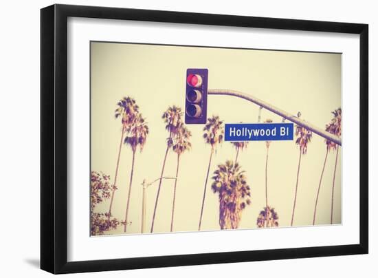 Vintage Retro Toned Hollywood Boulevard Sign, Los Angeles.-Maciej Bledowski-Framed Art Print