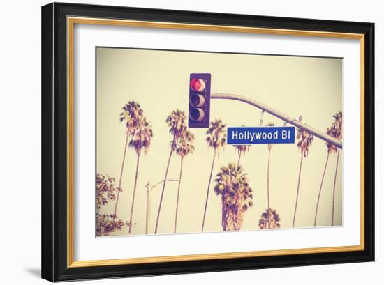 Vintage Retro Toned Hollywood Boulevard Sign, Los Angeles.-Maciej Bledowski-Framed Art Print