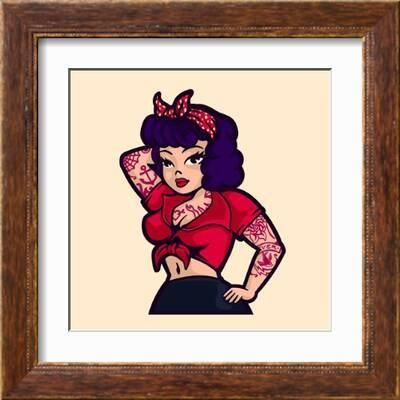 Vintage Rockabilly Pin-Up Woman Posing with Vintage Clothes and