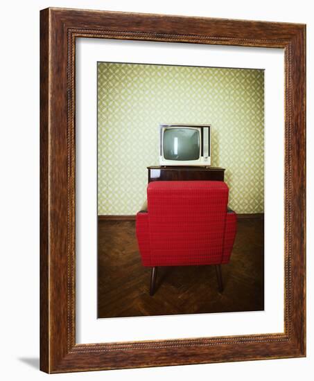 Vintage Room with Two Old Fashioned Armchair and Retro Tv over Obsolete Wallpaper. Toned-khorzhevska-Framed Photographic Print