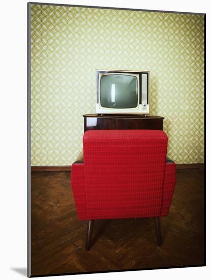 Vintage Room with Two Old Fashioned Armchair and Retro Tv over Obsolete Wallpaper. Toned-khorzhevska-Mounted Photographic Print