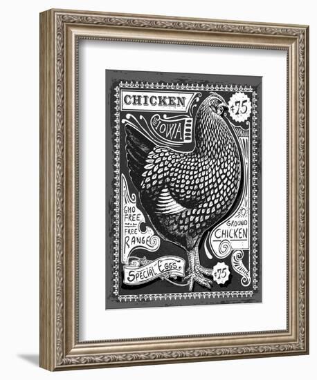 Vintage Rooster Poultry Butcher Blackboard Chicken Beef. Butchery Hen Food Chalk Board Shop. Retro-aurielaki-Framed Art Print