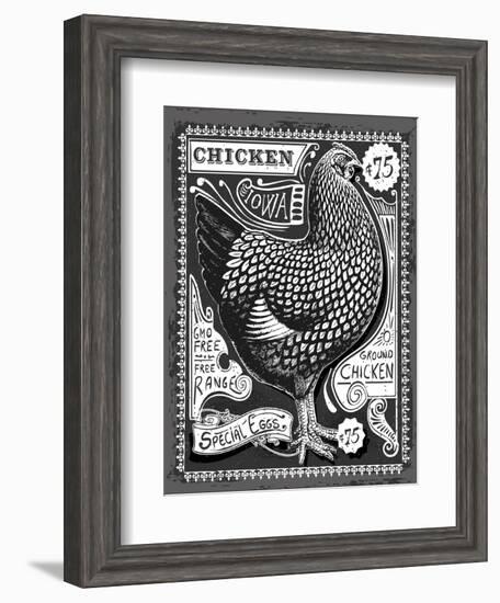 Vintage Rooster Poultry Butcher Blackboard Chicken Beef. Butchery Hen Food Chalk Board Shop. Retro-aurielaki-Framed Art Print