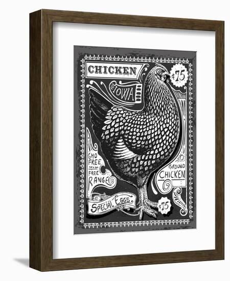 Vintage Rooster Poultry Butcher Blackboard Chicken Beef. Butchery Hen Food Chalk Board Shop. Retro-aurielaki-Framed Art Print