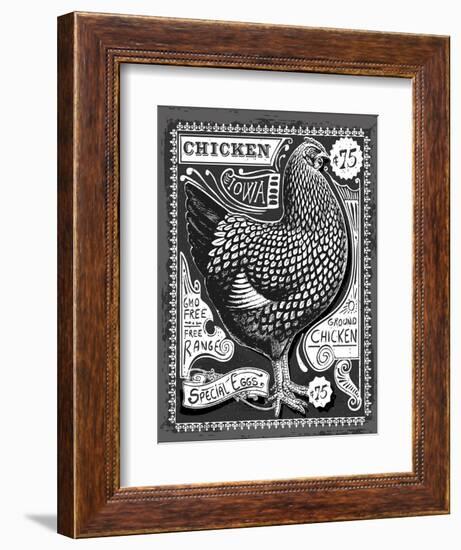 Vintage Rooster Poultry Butcher Blackboard Chicken Beef. Butchery Hen Food Chalk Board Shop. Retro-aurielaki-Framed Art Print