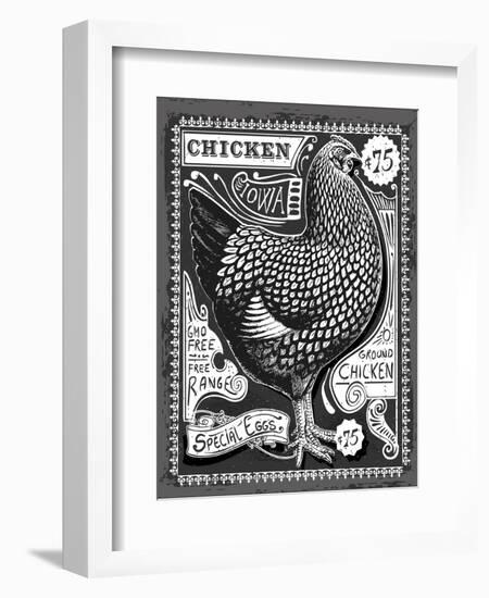 Vintage Rooster Poultry Butcher Blackboard Chicken Beef. Butchery Hen Food Chalk Board Shop. Retro-aurielaki-Framed Art Print