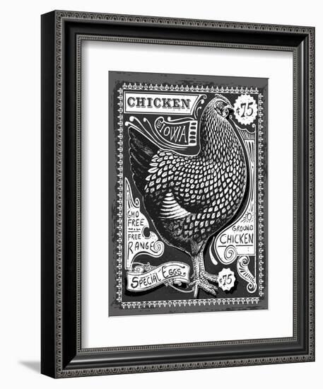 Vintage Rooster Poultry Butcher Blackboard Chicken Beef. Butchery Hen Food Chalk Board Shop. Retro-aurielaki-Framed Art Print