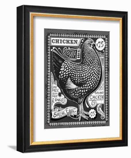 Vintage Rooster Poultry Butcher Blackboard Chicken Beef. Butchery Hen Food Chalk Board Shop. Retro-aurielaki-Framed Art Print