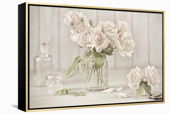 Vintage Roses in Antique Glass-Cora Niele-Framed Premier Image Canvas