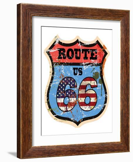 Vintage Route Us 66 Sign-null-Framed Art Print