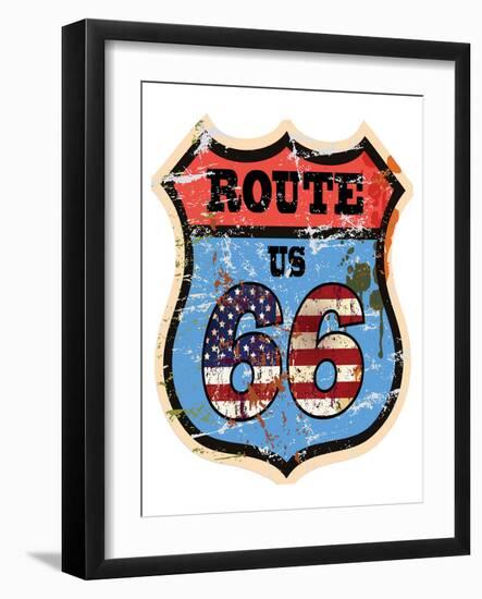 Vintage Route Us 66 Sign-null-Framed Art Print