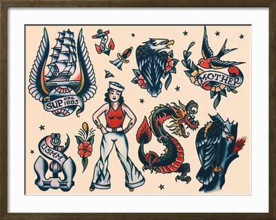 'Vintage Sailor Tattoo Flash by Norman Collins, aka, Sailor Jerry' Art  Print - Piddix | Art.com