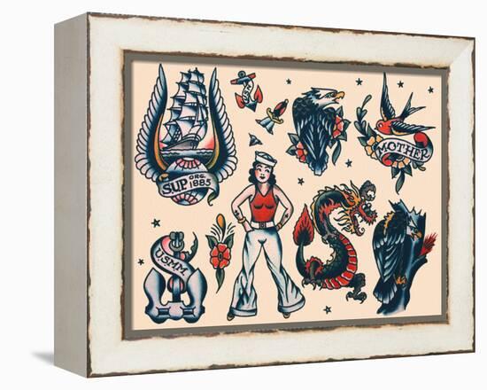 Vintage Sailor Tattoo Flash by Norman Collins, aka, Sailor Jerry-Piddix-Framed Stretched Canvas