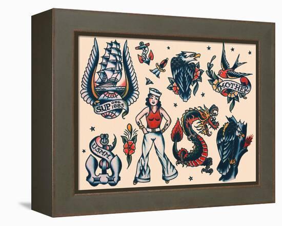 Vintage Sailor Tattoo Flash by Norman Collins, aka, Sailor Jerry-Piddix-Framed Stretched Canvas