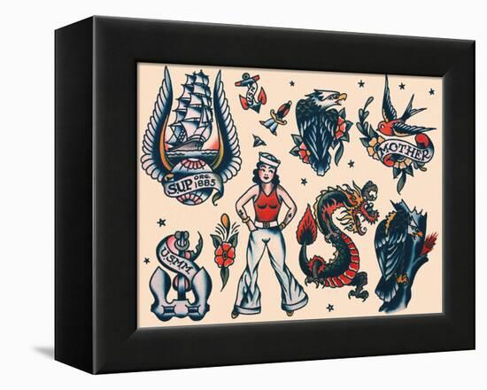 Vintage Sailor Tattoo Flash by Norman Collins, aka, Sailor Jerry-Piddix-Framed Stretched Canvas