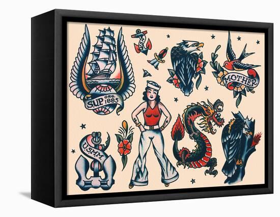 Vintage Sailor Tattoo Flash by Norman Collins, aka, Sailor Jerry-Piddix-Framed Stretched Canvas