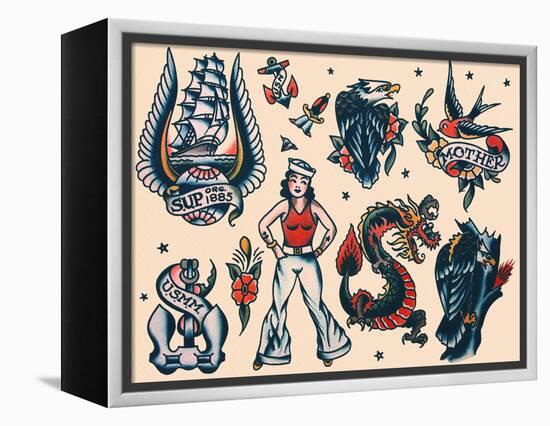Vintage Sailor Tattoo Flash by Norman Collins, aka, Sailor Jerry-Piddix-Framed Stretched Canvas