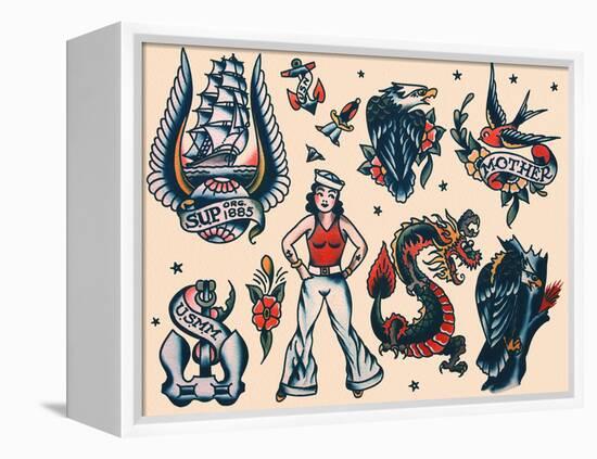 Vintage Sailor Tattoo Flash by Norman Collins, aka, Sailor Jerry-Piddix-Framed Stretched Canvas